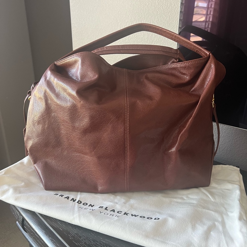Brandon Blackwood Large Brown Leather Hobo Bag - Picture 2 of 14